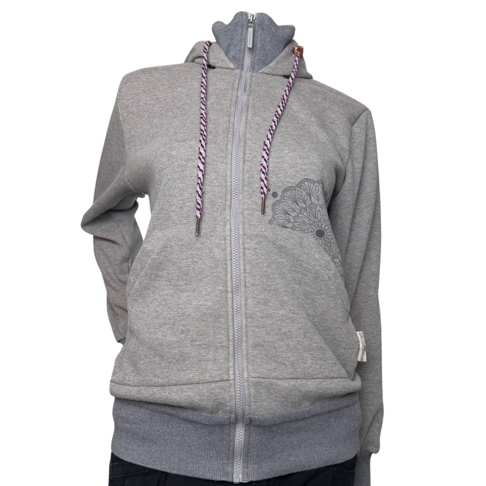 Angel Wings Babywearing Hoodie Back Zip Mandala Grey Gorpcore Parenting Gear L